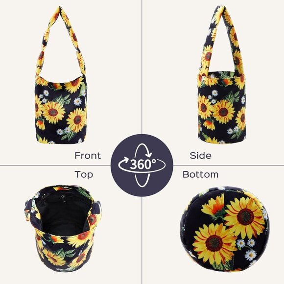 Small Bucket Bag for Women Floral Printed Shoulder Purses Mini Hobo Bag Top Hand - Picture 5 of 7